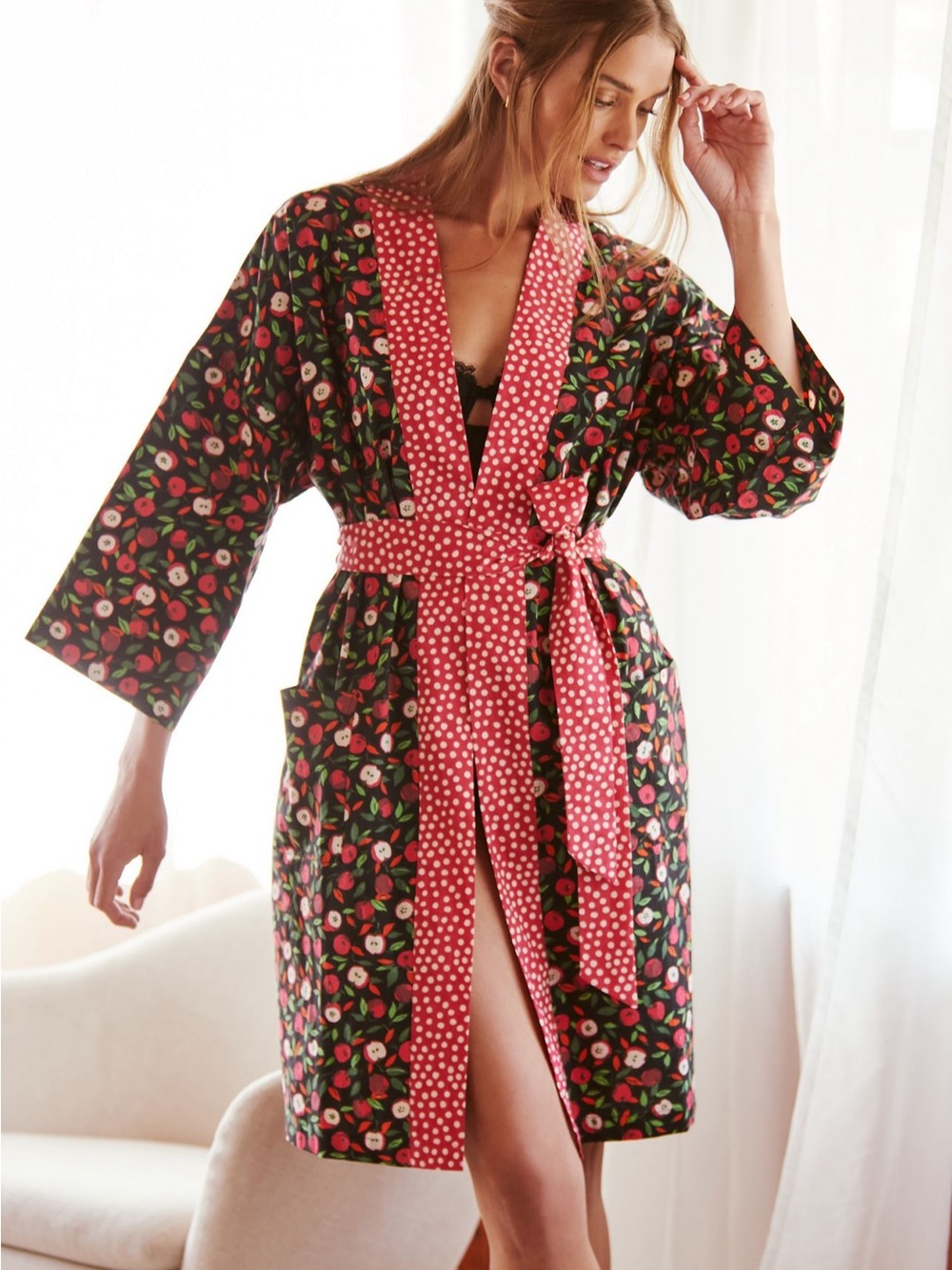 Printfresh for Anthropologie Red Delicious Short Robe Organic Cotton size S/M